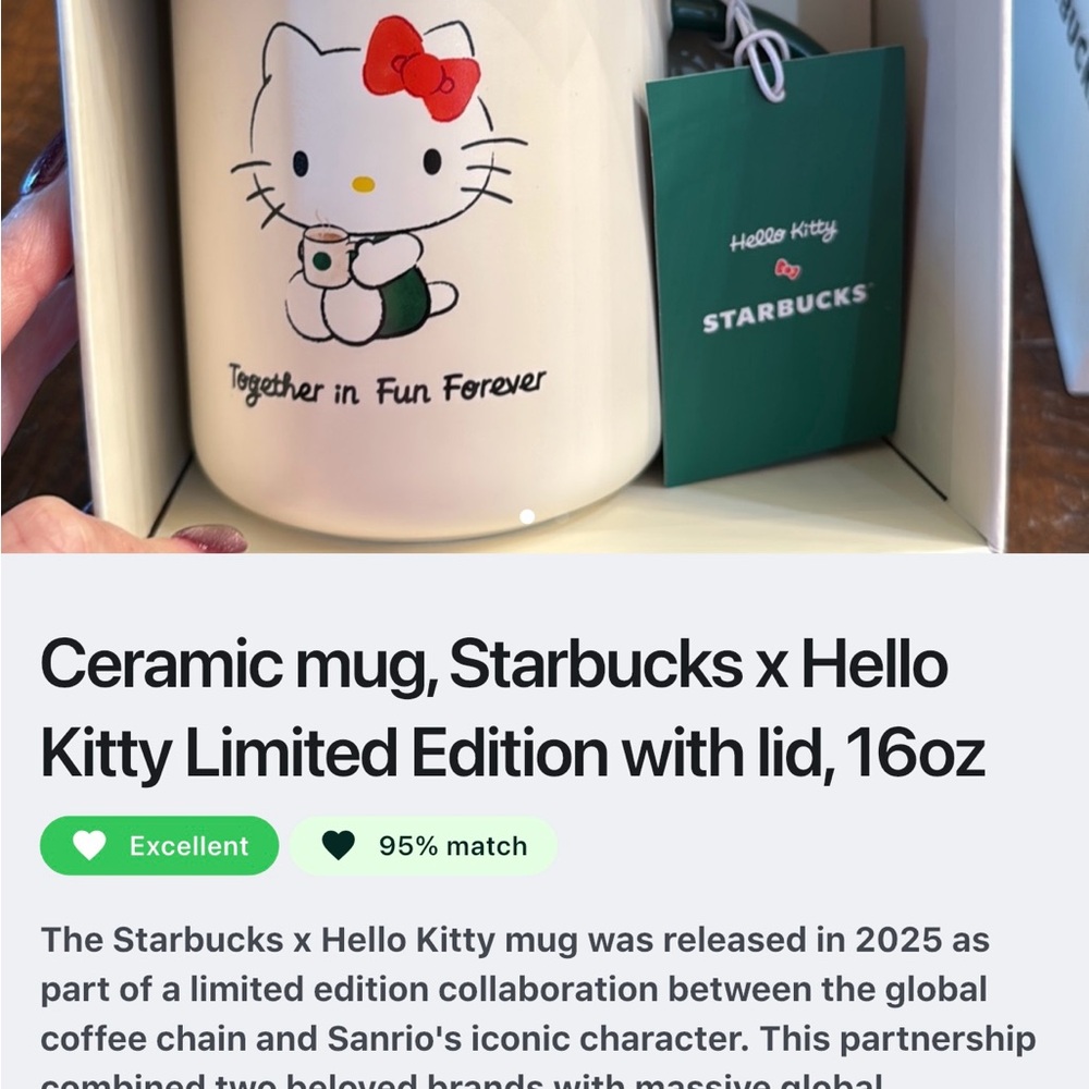 Starbucks x Hello Kitty Ceramic Mug with Red and Green Accents - Picture 2 of 6